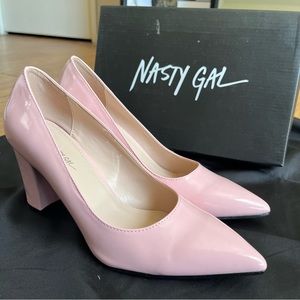 Nasty Gal Anaiya Baby Pink Pointed Toe Heels. Faux Patent